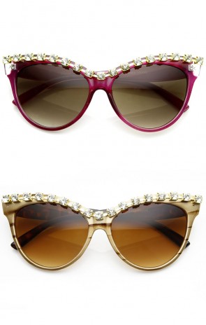 Womens Fashion Large Rhinestone Oversized Cateye Sunglasses
