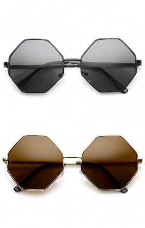 High Fashion Octagonal Geometric Metal Frame Sunglasses