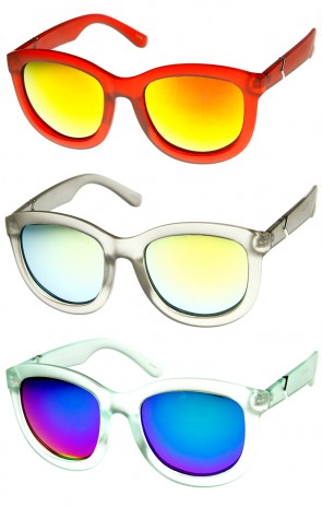 Frosted Frame Color Mirror Lens Bold Oversized Horn Rimmed Sunglasses