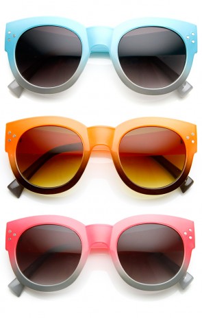 Colorful Two-Tone Bold Rim Round Oversized Horn Rimmed Sunglasses