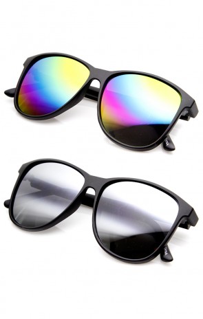 Oversized Matte Black Mirror Lens Horn Rimmed Sunglasses