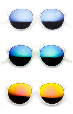 Frosted Color Mirror Lens Retro P3 Frame Round Horn Rimmed Sunglasses