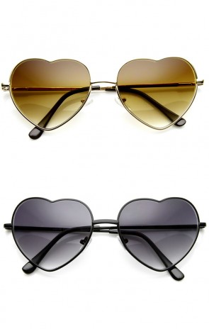 Womens Fashion Thin Metal Cute Heart Shaped Sunglasses