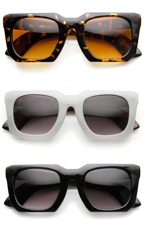 Bold Square Angled Frame Mod Horn Rimmed Sunglasses