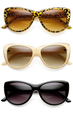 Womens Oversized Metal and Plastic Frame Cateye Sunglasses