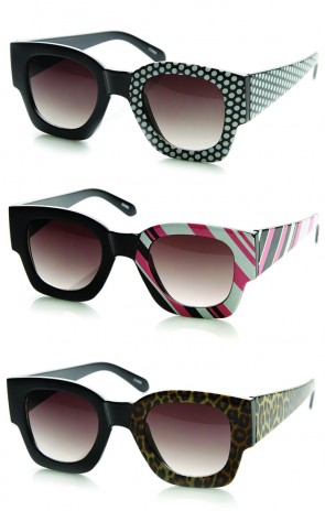 Half Print One Side Graphic Bold Rim Square Horn Rimmed Sunglasses
