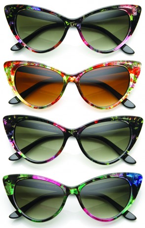 Womens Fashion Floral Color Super Cateye Sunglasses