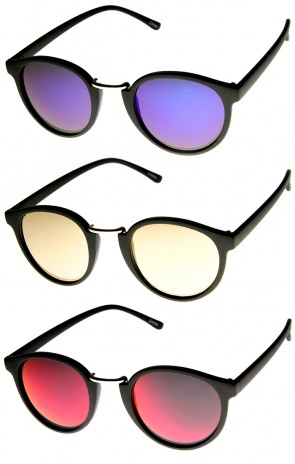 Retro P3 Flash Mirrored Lens Matte Frame Round Sunglasses