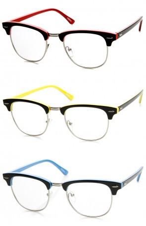 Two-Tone Colorful Half Frame Blue Light Filter Clear Lens Horn Rimmed Eyeglasses