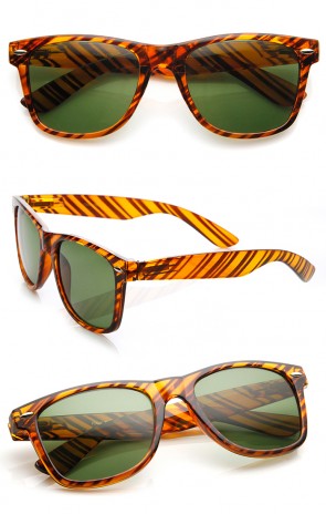 Classic Iconic Brown Stripe Glass Lens Horn Rimmed Sunglasses