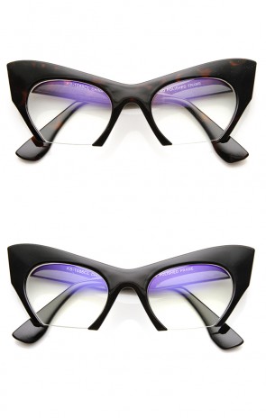 Women's High Fashion Semi-Rimless Clear Lens Cat Eye Glasses