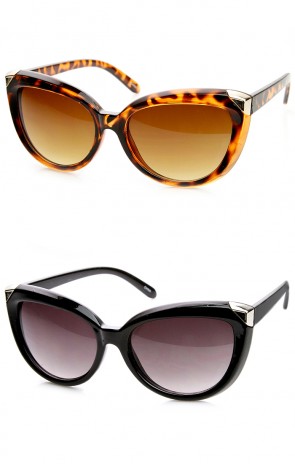 Womens Fashion Metal Tip Oversized Cat Eye Sunglasses