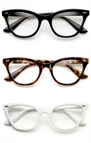 Womens Eyewear Fashion 60s Era Clear Lens Cat Eye Glasses