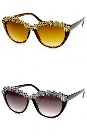 Womens Glam Fashion Rhinestone Studded Cat Eye Sunglasses