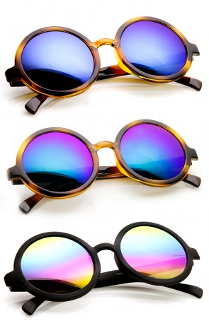 Classic Lennon Style Flash Mirror Lens Circle Round Sunglasses