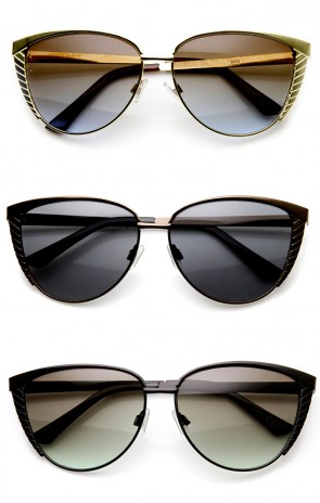 Womens Oversize Metal Engraved Glam Cat Eye Sunglasses