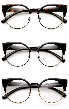 Womens Half Frame Semi-Rimless Clear Lens Cat eye Round Glasses