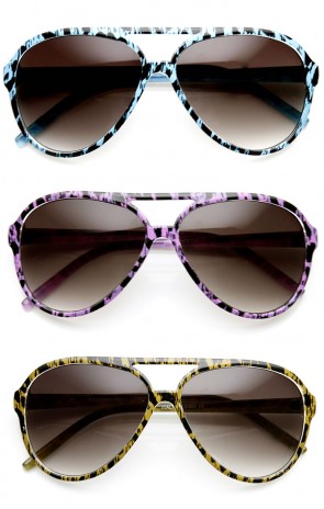 Womens Fashion Colorful Spotted Animal Print Aviator Sunglasses