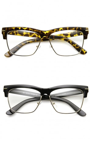 Retro Fashion Half Frame Clear Lens Square Cat Eye Glasses