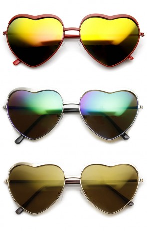 Womens Fashion Metal Heart Shaped Color Mirror Sunglasses