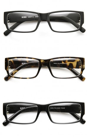 Modern Basic Shape Rectangular Accented Frame Clear Lens Glasses