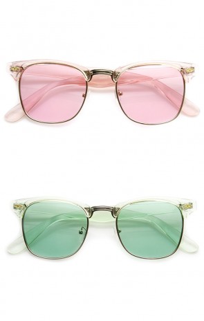 Colorful Half Frame Semi-Rimless Horn Rimmed Color Tint Sunglasses