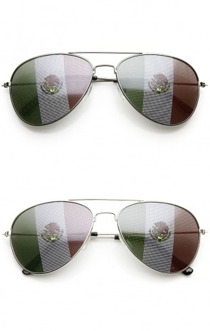 Classic Metal Aviator Mexican Flag Lens Novelty Sunglasses