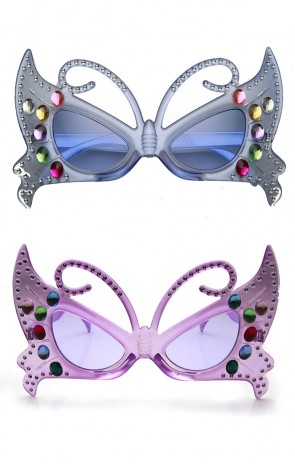 Butterfly Shape Rhinestone Jeweled Party Novelty Costume Glasses