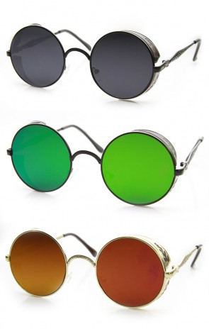 Studio Cover Metal Frame Side Shield Steampunk Fashion Round Sunglasses