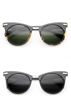 Retro Mod Fashion High Temple Riveted Round Cat Eye Sunglasses