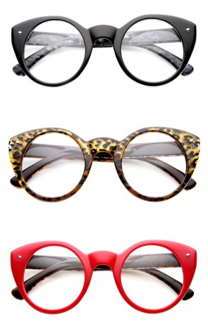Round Cat Eye Clear Fashion Frame Glasses