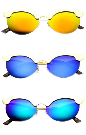 Womens Semi-Rimless Cateye Flash Mirror Sunglasses
