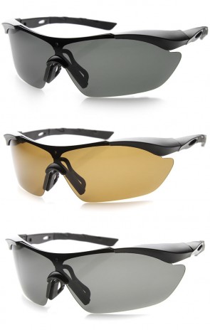Polarized Lens Semi-Rimless Silicone Grip Wide Fit Sports Wrap Sunglasses