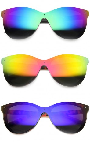 Uni-Lens Retro Horned Rim Color Mirror Lens Sunglasses