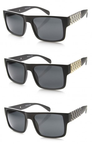 Modern Square Frame Chain Watch Link Temple Flat Top Sunglasses