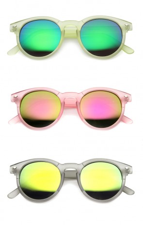 Colorful Frosted Retro P3 Flash Mirror Lens Horned Rim Round Sunglasses