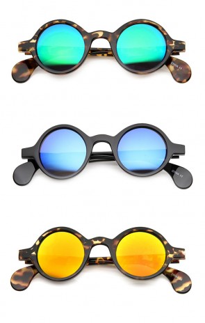 Retro Mod Color Flash Mirror Lens Small Horn Rimmed Round Sunglasses