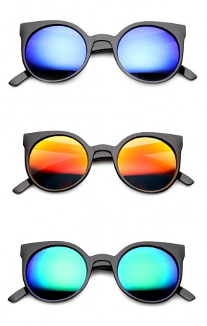 Women's Colorful Retro Flash Mirror Lens Round Cat Eye Sunglasses