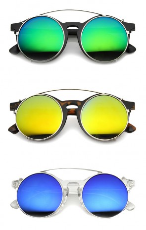 Mens Round Sunglasses With UV400 Protected Mirrored Lens