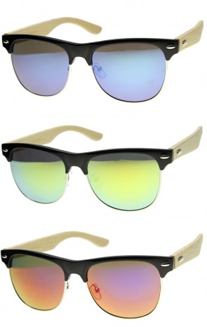 Mens Horn Rimmed Sunglasses With UV400 Protected Mirrored Lens