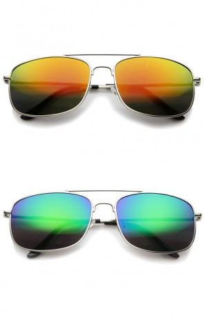 Mens Metal Aviator Sunglasses With UV400 Protected Mirrored Lens
