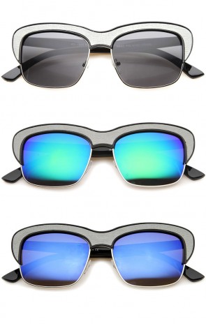 Bold Thick Brow Semi-Rimless Two-Tone Square Sunglasses 54mm