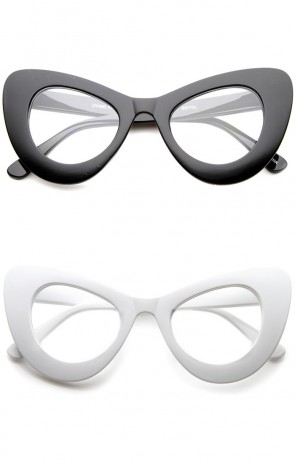Women's Oversize Bold Blue Light Filter Clear Lens Exaggerated Cat Eye Sunglasses 63mm