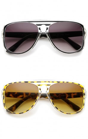 Modern Translucent Frame Keyhole Flat Top Square Aviator Sunglasses 46mm