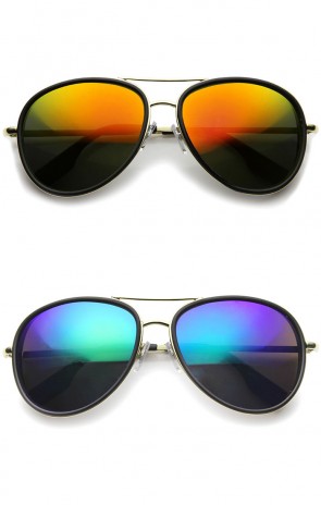 Retro Matte Side Cover Flat Lens Metal Crossbar Mirrored Lens Aviator Sunglasses 60mm