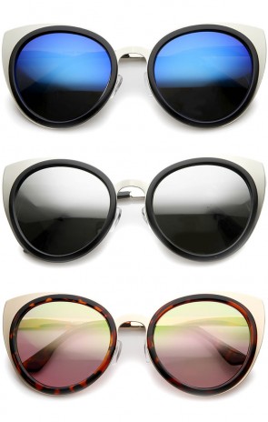 Womens Two-Toned Color Mirror Lens Cat Eye Sunglasses 54mm