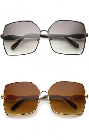 Womens Oversize Metal Frame Gradient Lens Square Sunglasses 65mm