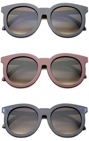 Women's Oversized Colorful Horn Rimmed Flat Lens Round Sunglasses 64mm