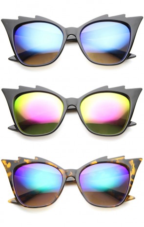 Womens Fashion Jagged Edge Staggered Flash Mirror Lens Cat Eye Sunglasses