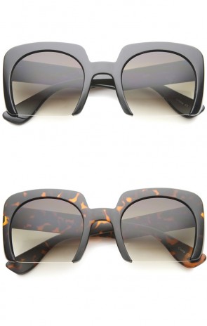 Elegant High Fashion Bold Bottom Cut Semi-Rimless Square Sunglasses 52mm